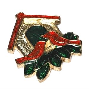 Vintage Cardinal Holiday Birdhouse Pin Brooch Stocking Stuffers